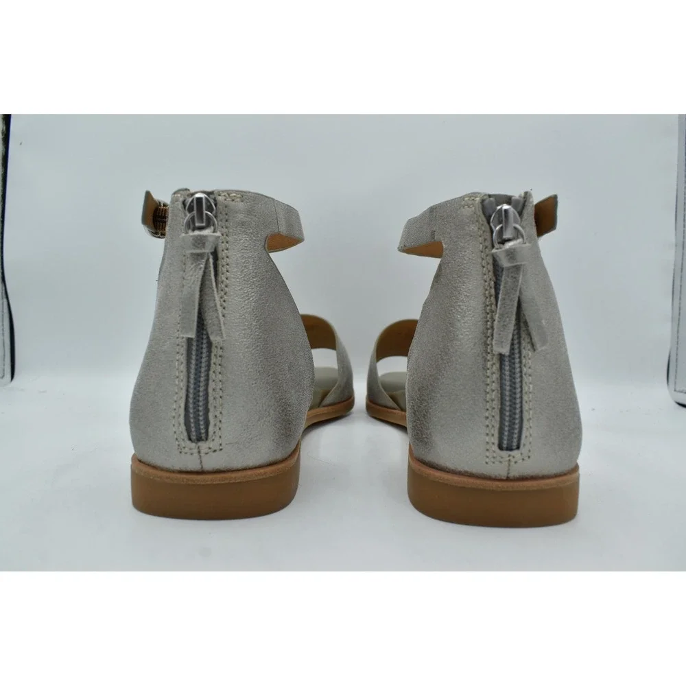 Sofft Women 11 Reyna Silver Metallic Leather Anthracite Strappy Sandals Shoes